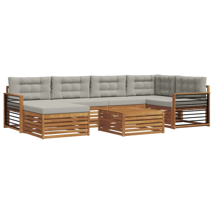 vidaXL Outdoor-Sofagarnitur aus Akazienholz in L-Form mit 19-teiligem Set, Kissen in Hellgrau und Natur - Bild 2