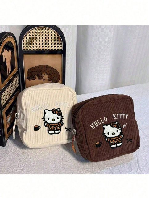 Sanrio Hello Kitty Kosmetiktasche mit Stickerei in Kastanienbraun und Weiß, multifunktionale Reise-Aufbewahrungstasche - Bild 1