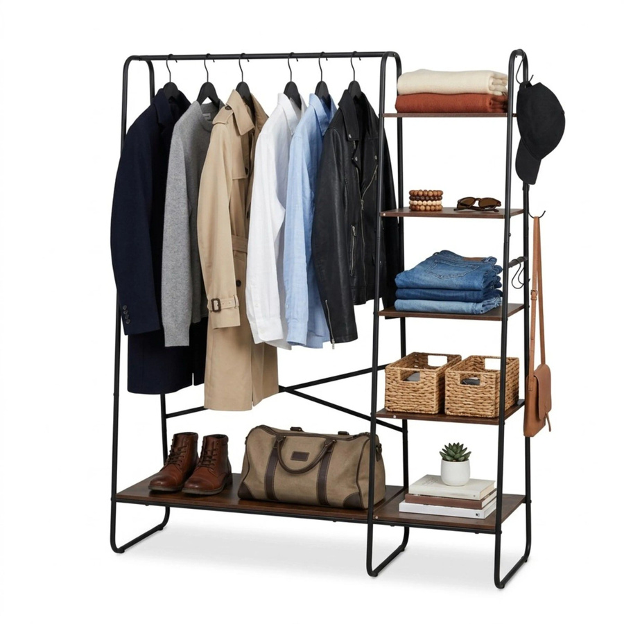 Relaxdays Kleiderständer im Industrial Design aus Eisen und MDF, Braun/Schwarz, H: 160 cm, B: 120 cm, T: 45 cm - Bild 2