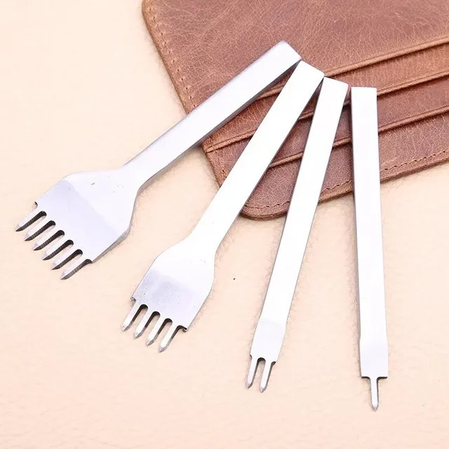 DIY Lederlochstanzer Set mit 1, 2, 4 oder 6 Zinken in Silber für Lederarbeiten und Schnitzwerkzeuge - Bild 1