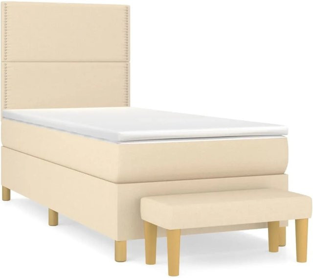 vidaXL Boxspringbett mit Matratze in Creme, Hybrid-Bett mit Taschenfederkern und Kopfteil, B/T/H: 90 x 190 x 128 cm - Bild 1