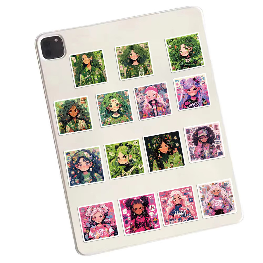 50 Stück Cartoon Anime Mädchen Graffiti Aufkleber aus wasserfestem Vinyl in Multicolour für Laptop, Handy und Skateboard - Bild 4