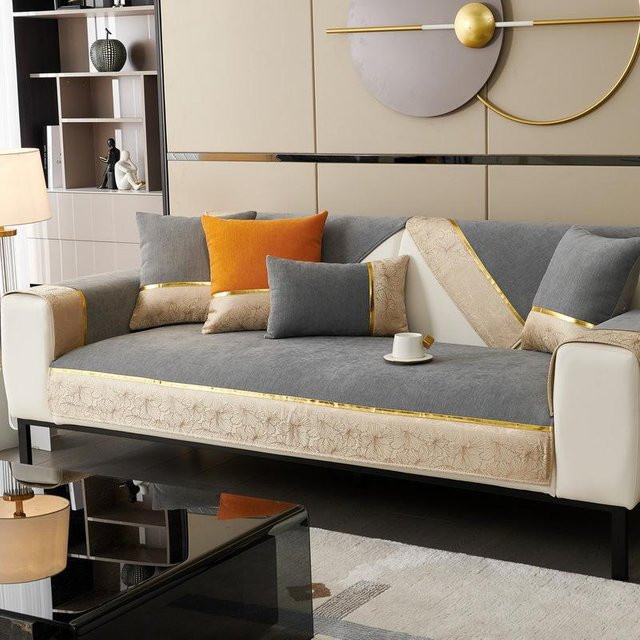 Moderne Sofakissen aus Chenille in Luxusstil, quadratische Sitzkissen und Rückenlehnenbezüge, B/B: 70 x 70 cm - Bild 1