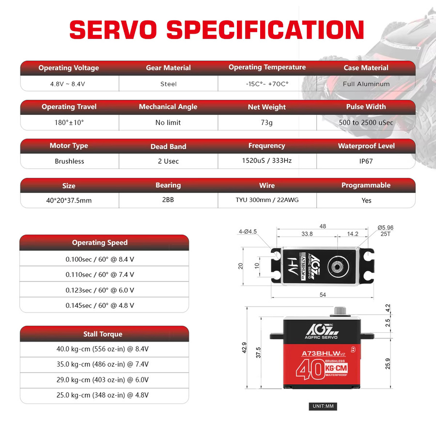 AGFRC Digitalservo, bürstenlos, wasserdicht, für RC-Modelle - Bild 5