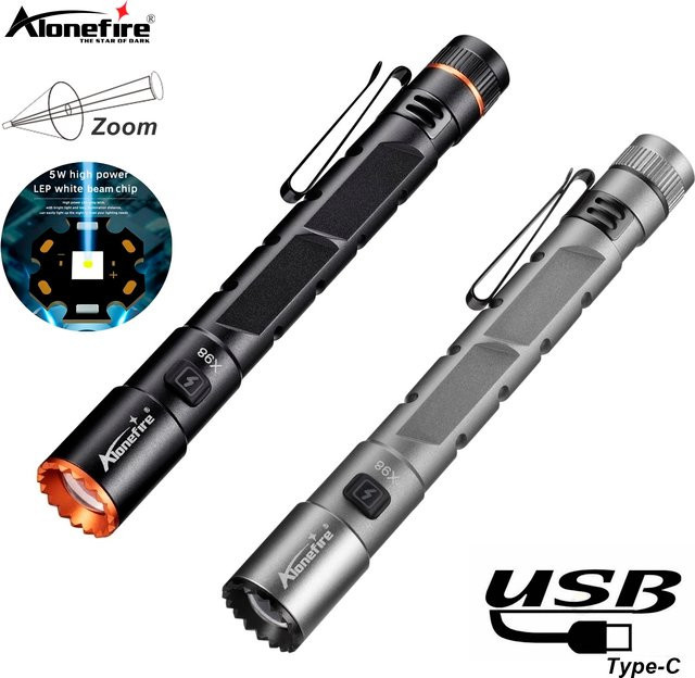 Alonefire Zoom Mini EDC Stiftlicht Taschenlampe mit LED, USB wiederaufladbar und Magnet, Schwarz - Bild 1