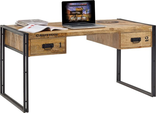 Schreibtisch Xamira von WOLFMÖBEL im Industrial Design mit Schubladenelement aus Mango-Holz und Metall, Farbe Schwarz/Braun, B: 150 cm, H: 80 cm, T: 80 cm - Bild 1