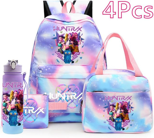 4-teiliges Anime K-Pop Schultaschen-Set mit Rucksack, Handtasche, Federmäppchen und 750 ml Wasserflasche in Multicolour - Bild 1
