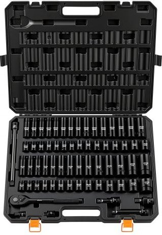 VEVOR Schlagschrauber Nüsse Set 65-teilig, 1/2 Zoll, SAE 3/8 bis 1-1/4 Zoll & Metrisch 10-24 mm, Chrom-Vanadium-Stahl, Schwarz - Bild 1