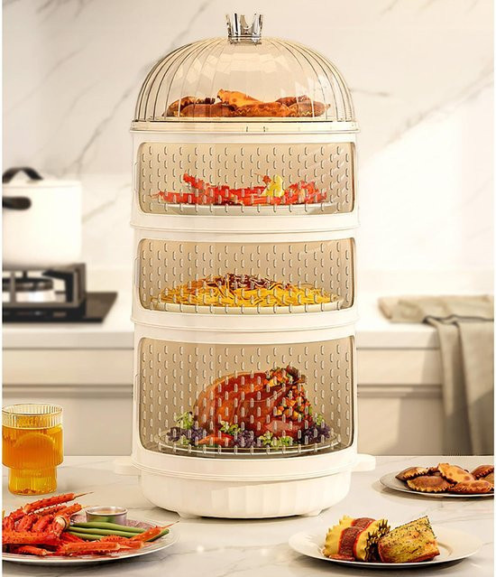 Nensit Staubdichte Lebensmittelaufbewahrungsbox mit 4 Schichten, versiegelter und auslaufsicherer Vorratsbehälter aus Kunststoff, beige und weiß - Bild 1