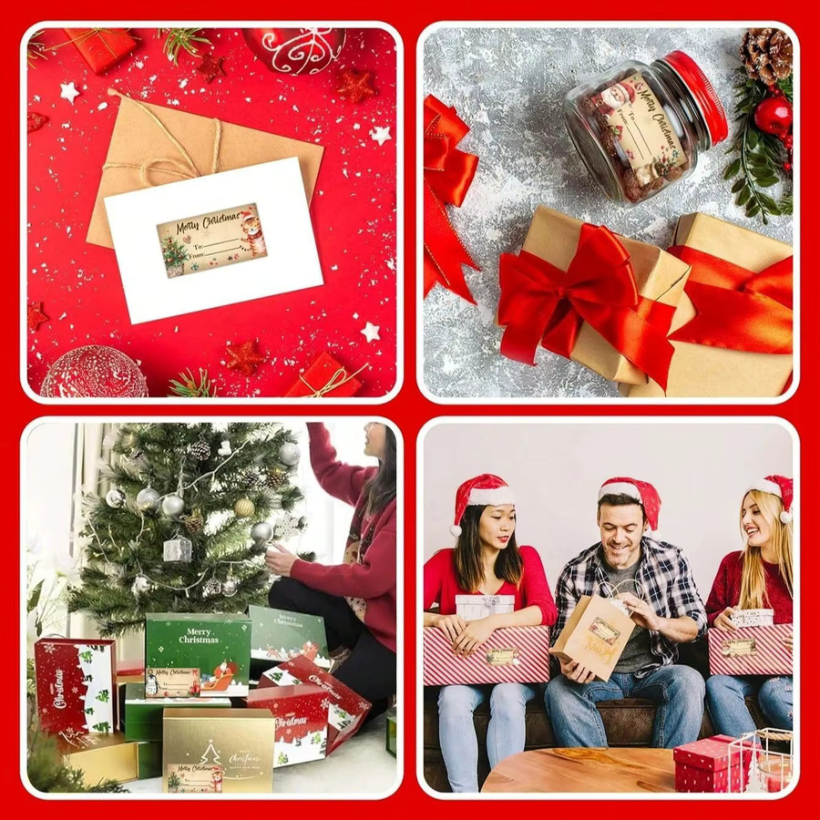 180 Stück selbstklebende Weihnachtsgeschenkanhänger im Vintage-Stil mit Pinguin, Weihnachtsmann und Schneemann in Rot und Multicolour - Bild 2