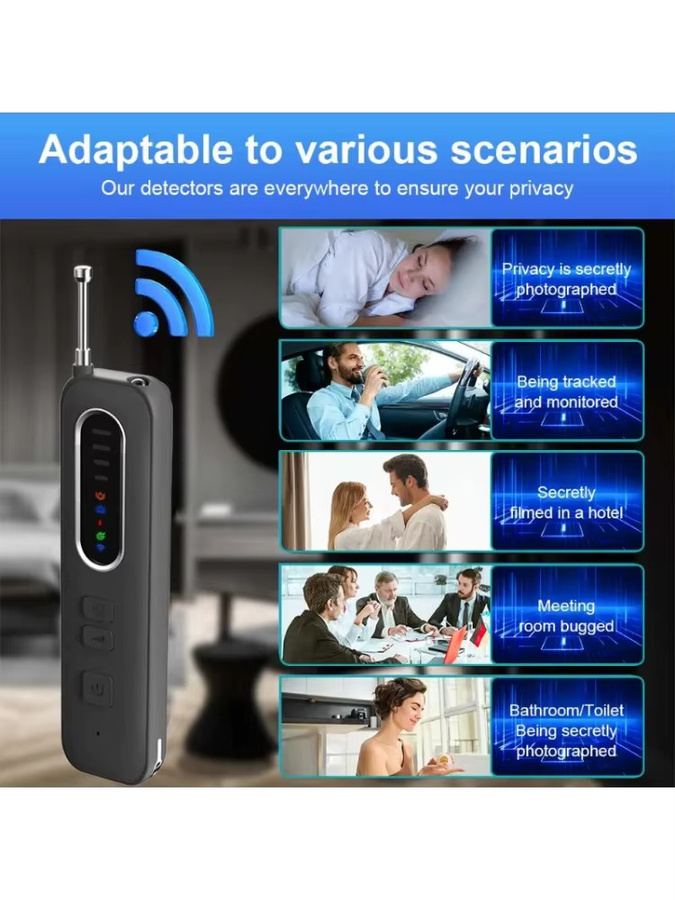 NUOYING Anti-Spionage-Kamera-Detektor in Schwarz mit USB-C Aufladung, LED-Infrarotlicht und einstellbarer Empfindlichkeit zur Aufspürung von Wanzen und versteckten Kameras - Bild 8