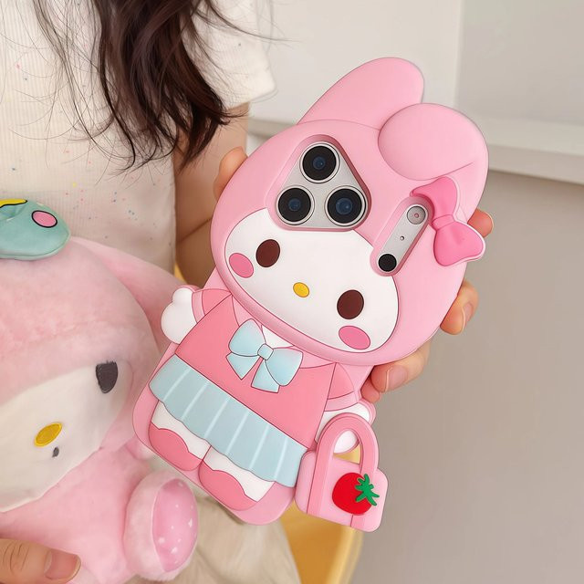 Kawaii 3D Cartoon Melody Silikon Handyhülle für Apple iPhone 17 16 15 14 13 12 11 Pro Max in Pink, stoßfeste Schutzhülle - Bild 1
