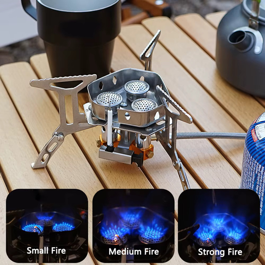 Tourist Camping Gasherd mit 3 Brennern, Klappbarer Outdoor BBQ Gasofen, 5800 W Big Power, Silber - Bild 2