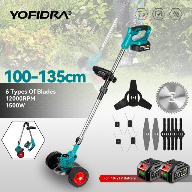 YOFIDRA Elektrischer Rasenmäher mit 6 Zoll Trimmer, faltbares Schneidwerkzeug für die Gartenarbeit, kompatibel mit Makita 21V Akku - Bild 1