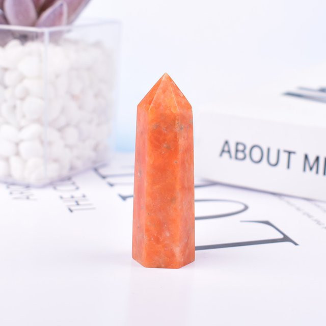RYCRYSTAL Sonnenstein Obelisk aus natürlichem Kristall, orange, sechseckiges Prisma zur Dekoration, Höhe: 6,5 cm - Bild 1
