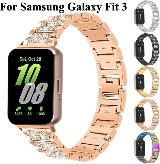 Armband für Samsung Galaxy Fit 3, Edelstahl, Diamant, Roségold, Damen - Bild 1