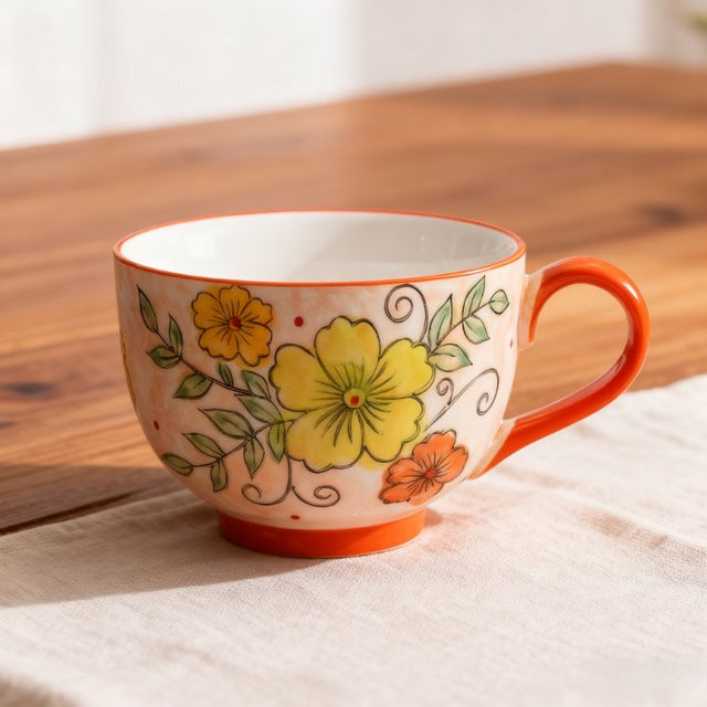 Handbemalte Keramiktasse von JUSTINLAU mit floralem Design in Rot und Multicolour, Höhe: 14,0 cm, Breite: 17,0 cm - Bild 1