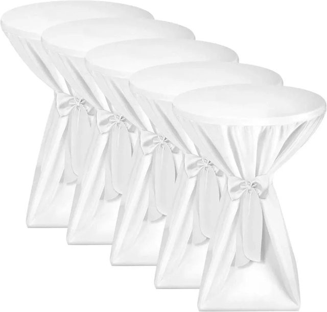 Beautissu Premium Stehtischhusse 5-teiliges Set in Weiß mit Schleife, Durchmesser: 70 cm - Bild 1