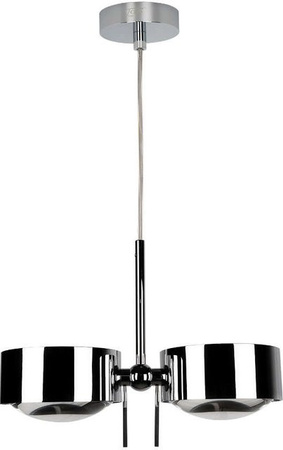 Top Light Puk Mini Long Double LED-Pendelleuchte in Chrom mit mattem Glas und klaren Linsen, Warmweiß 2700K