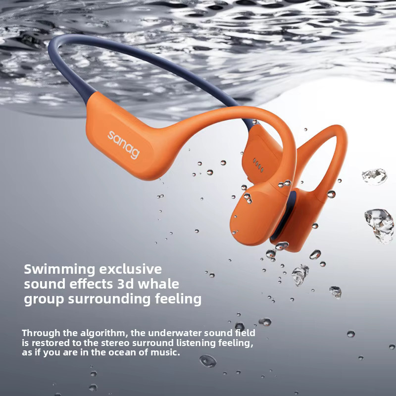Sanag B77S Bluetooth Schwimm-Kopfhörer mit Knochenleitung, IPX8 wasserfest, 64 GB MP3-Player, Orange - Bild 3