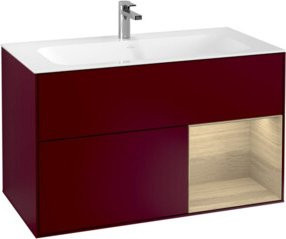 V&B Waschtischunterschrank Finion mit Regal rechts in Oak Veneer und Peony Matt, B/T/H: 99,6 x 59,1 x 49,8 cm - Bild 1