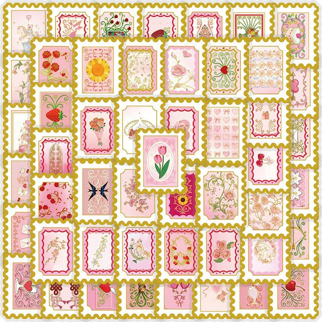 PickJoy 50 Stück Liebesstempel-Aufkleber im Vintage-Postdesign, Mehrfarbig - Bild 1
