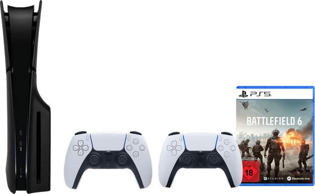 Sony PlayStation 5 Slim mit Laufwerk, Battlefield 6, schwarze Cover und weißer Controller - Bild 1
