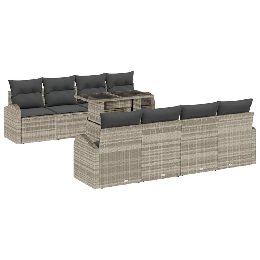 vidaXL Garten-Sofa-Set aus Poly Rattan in Hellgrau mit 7-teiligem Set und Kissen - Bild 2