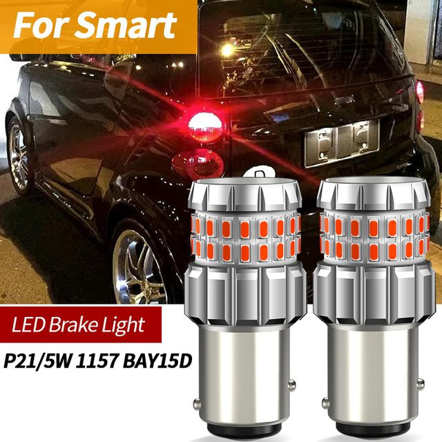SAARMAT LED Bremslicht Lampen Set P21/5W 1157 BAY15D Canbus in Silber für Smart Fortwo MK1 450 MK2 451 MK3 453 und Forfour 454, 2 Stück - Bild 1