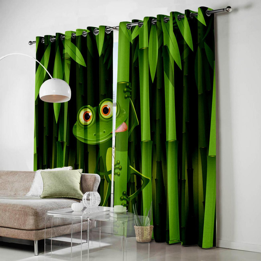 Bambus und Frosch Dekorative Fenstergardinen für dein Wohnzimmer, semi-transparent, Polyester, 2er-Set, Breite: 100 cm, Höhe: 160 cm - Bild 3