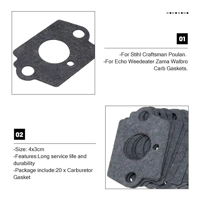 KingHui Vergaser Rebuild Kit mit 20 Teilen für Stihl, Craftsman, Poulan und Echo Rasenmäher sowie Weedeater, passend für Zama und Walbro Vergaser Dichtungen und Unterlegscheiben - Bild 5