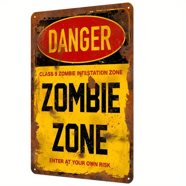 HorrorVibe Vintage Zombie Zonen Schild aus Metall in Multicolour, B/H: 30,5 x 20,3 cm - Bild 1