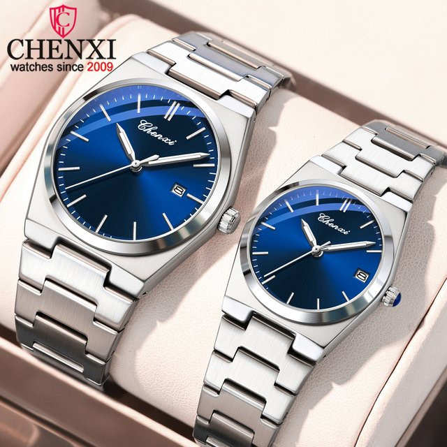 CHENXI Armbanduhr Quarz, Edelstahl, Blau, Schwarz, Unisex - Bild 1