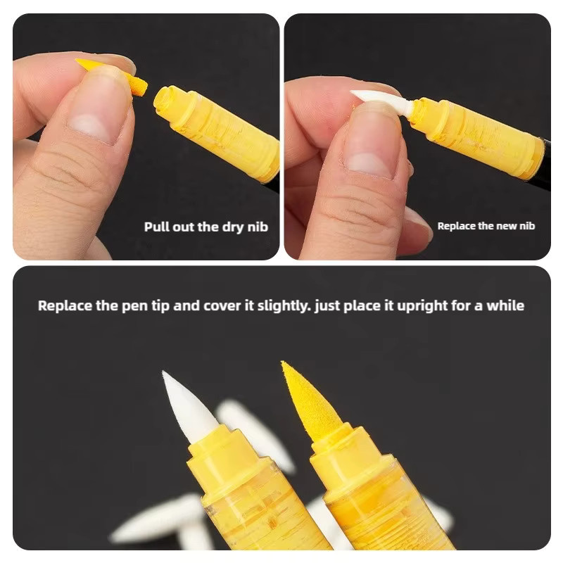 GuangNa Ersatzspitzen für Acryl-Pigment-Marker mit weichen Doppelspitzen in Weiß für DIY-Malerei auf Holz, Glas und Stein - Bild 3