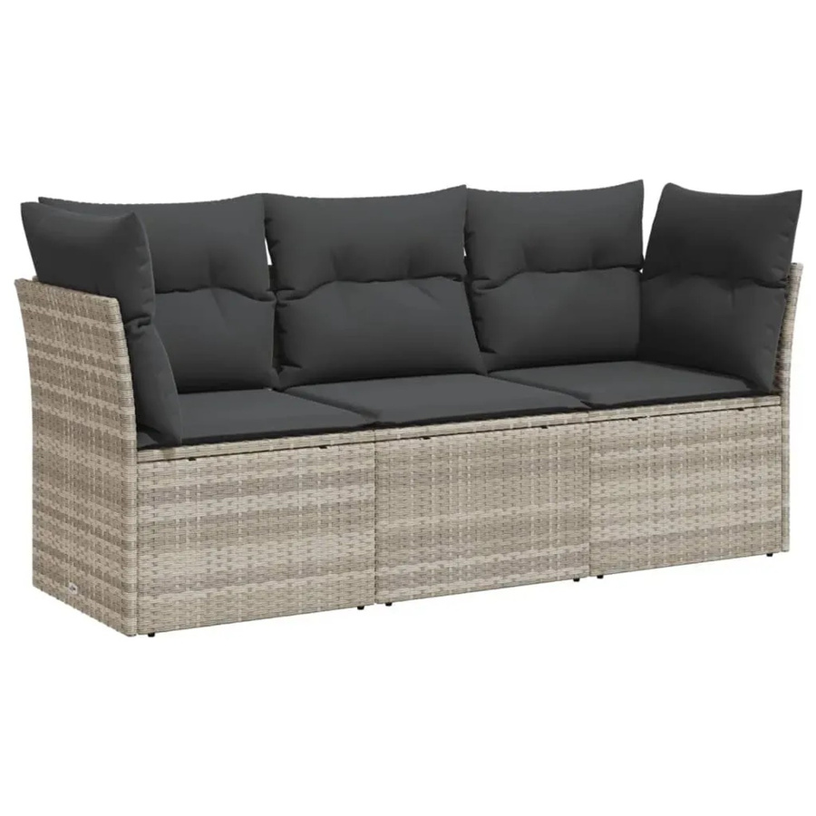vidaXL 3-tlg. Garten-Sofagarnitur in L-Form aus Polyrattan mit Kissen, Hellgrau - Bild 2