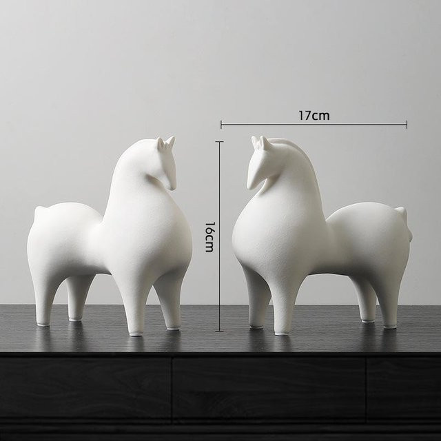 Tangma Keramikornamente Pferd von Yiran Furniture, weiße Tischdekoration als Paar - Bild 1