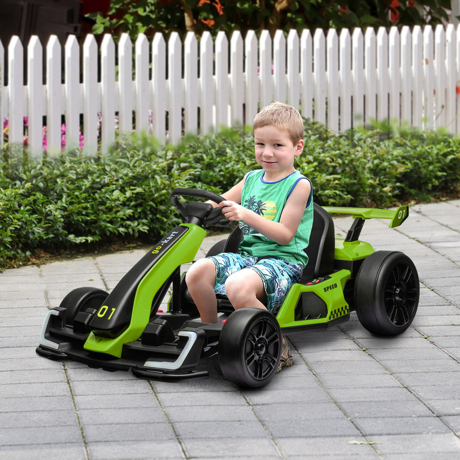 HOMCOM Elektro Go-Kart, mit Drift-Funktion, Musik & Hupe, ab 6 Jahre, Grün - Bild 2