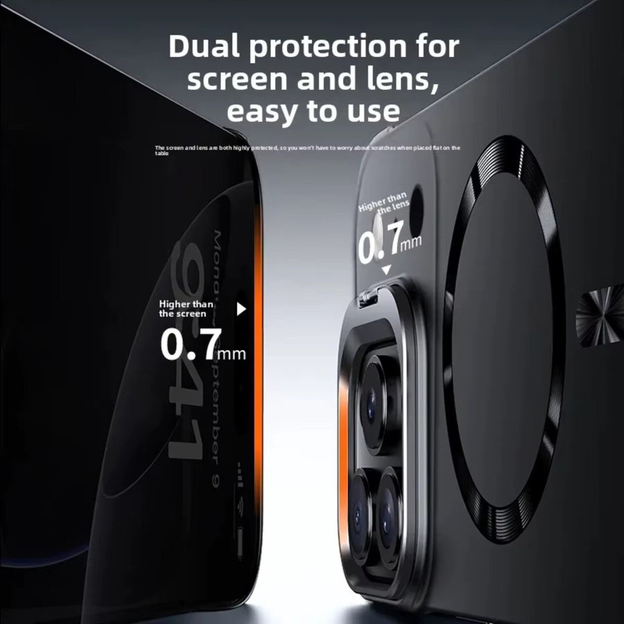 szHAIyu Rahmenlose Ultradünne Magnetische Handyhülle für iPhone 17 16 15 14 Pro Max mit MagSafe Unterstützung in Schwarz und Orange - Bild 3
