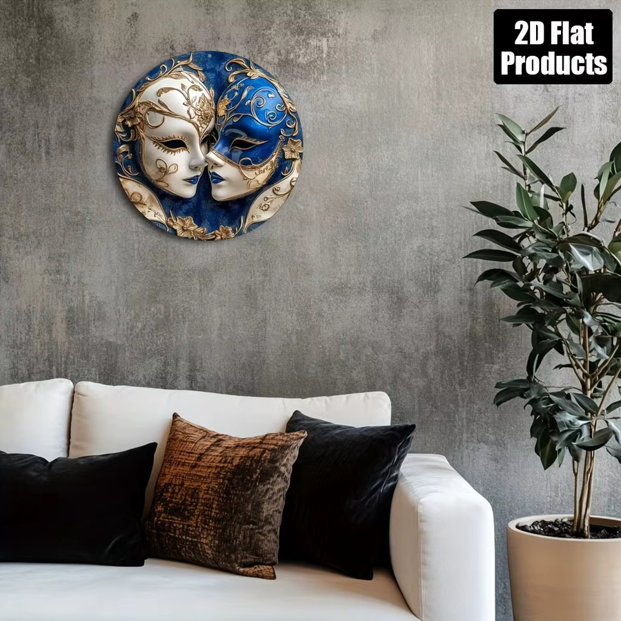 Potdemiel Wandkunst Aluminium Masken im Vintage-Stil in Blau und Gold, B/H: 20,3 x 20,3 cm - Bild 5