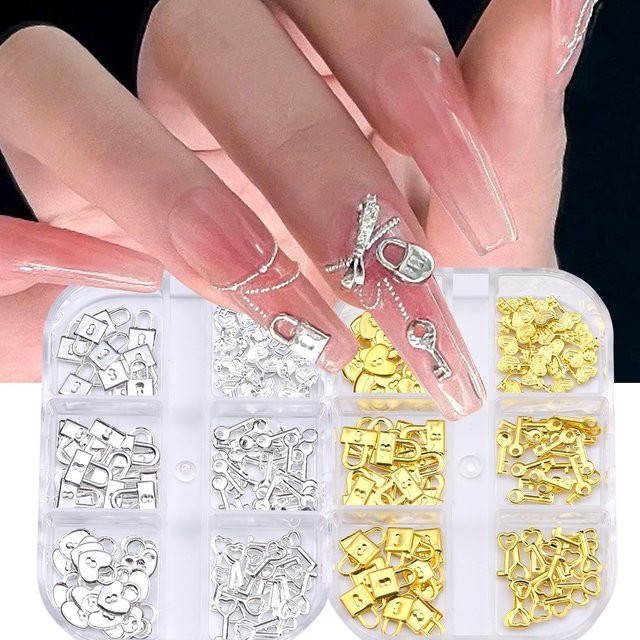 SWEET TREND Nail Art Charms, Gold Silber, 6 Stück, Metallic - Bild 1