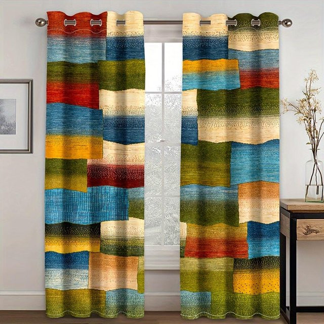 Yiran Furniture Vorhänge mit Holzboden-Print im modernen Europastil, 2er-Set, halbtransparent, Mehrfarbig, B: 50 cm, H: 130 cm - Bild 1