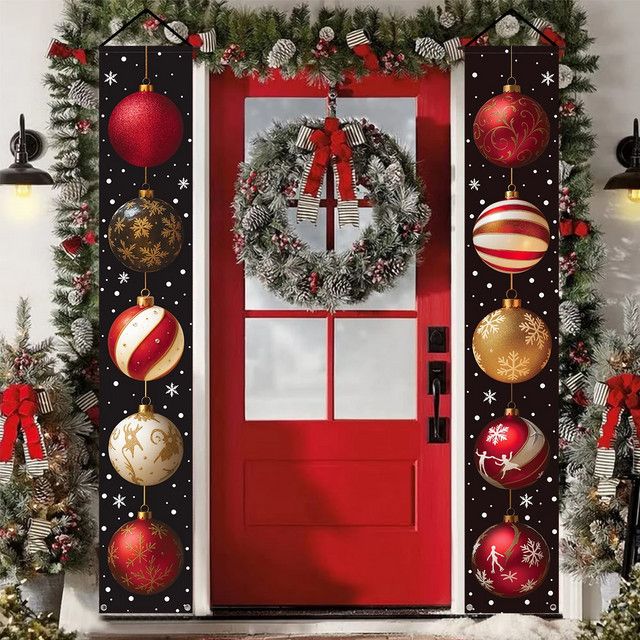 VIKAMA Weihnachts-Türbanner für Zuhause und Veranda, Mehrfarbig, Polyester, B/H: 30 x 180 cm - Bild 1