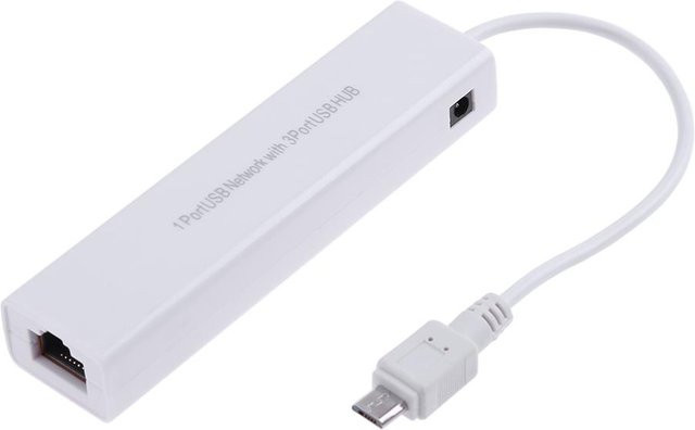 VODOOL 3-Port USB 2.0 Hub mit Micro USB zu RJ45 LAN Adapter Netzwerkkarte, Weiß - Bild 1