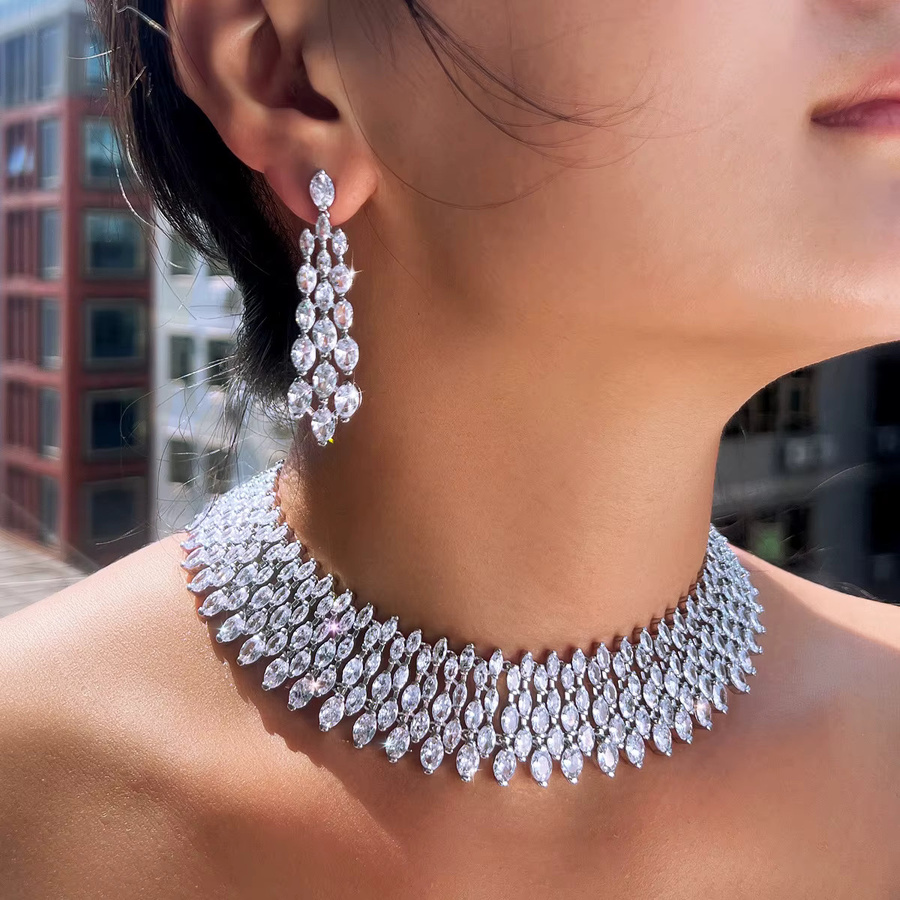 CWWZircons Schmuck-Set, Halskette, Ohrringe, Zirkonia, Silber, Damen - Bild 2