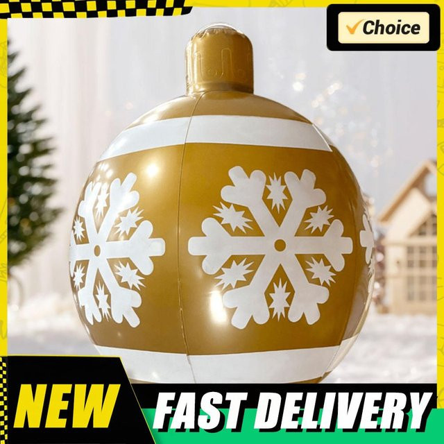 APWIKOGER Aufblasbare Weihnachtskugel in Gold mit floralem Design, 24 Zoll Weihnachtsdekoration für Außenbereich, Hof und Garten - Bild 1