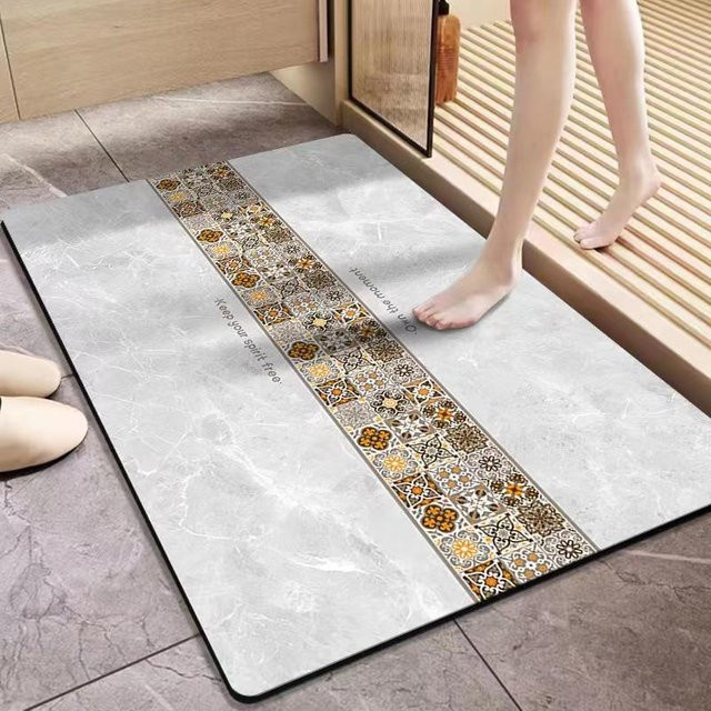 Absorbierende Kieselgurmatte von Yiran Furniture, rutschfeste und schnelltrocknende Badezimmer-Fußmatte in Weiß, B/T: 80 x 50 cm - Bild 1