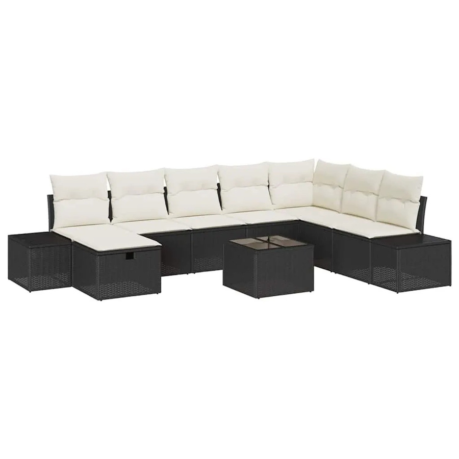 vidaXL Garten-Sofa-Set aus Poly-Rattan in Schwarz mit 9-teiligem Set inklusive Kissen und Couchtisch - Bild 2