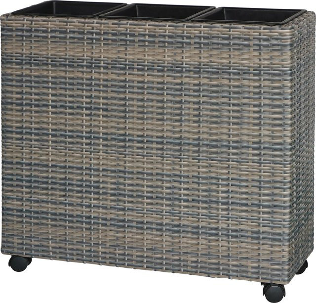 Pflanzkasten mit Rollen aus Polyrattan in Anthrazit-Beige, B/T/H: 82 x 28 x 72 cm - Bild 1
