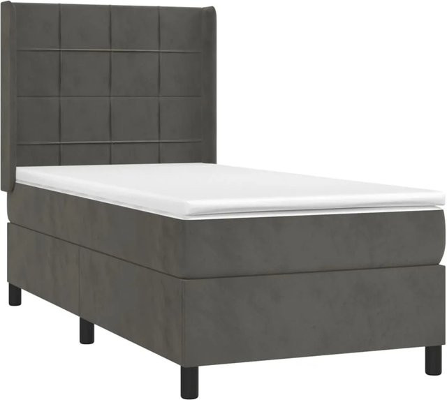 vidaXL Boxspringbett mit Matratze und LED-Unterbettbeleuchtung in Dunkelgrau, Hybrid-Design aus Samt, B/T/H: 90 x 190 x 118 cm - Bild 1