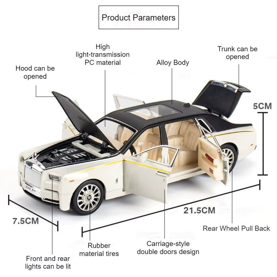 MAKEDA Rolls Royce Spectre Phantom Miniaturauto, 1:24, mit Licht und Sound - Bild 5